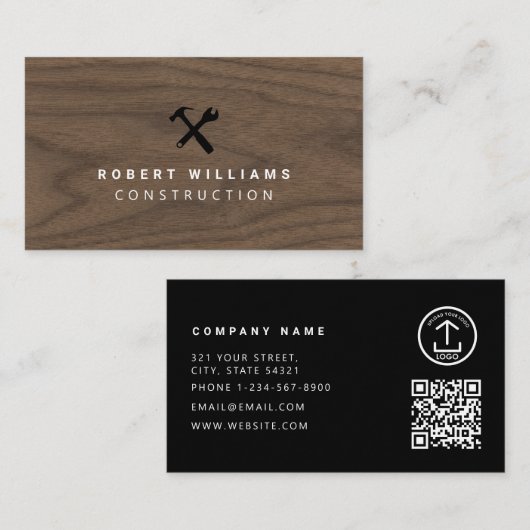 Carte De Visite Code QR des outils de menuisier pour la constructi (Devant / Derrière)