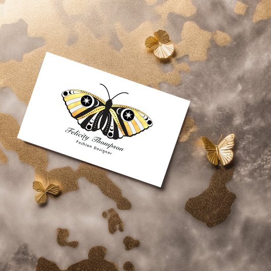 Carte De Visite Code QR des papillons dorés célestes mystiques