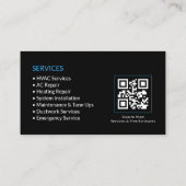 Carte De Visite Code QR des services de CVC noirs (Dos)