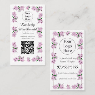 Carte De Visite Code QR des services de doula floraux roses votre
