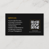Carte De Visite Code QR des services de l'entrepreneur noir (Dos)