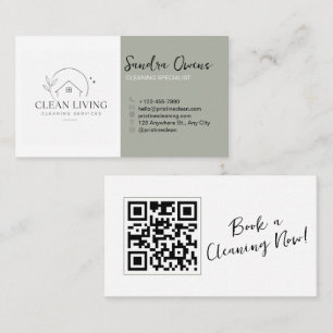 Carte De Visite Code QR des services de nettoyage minimaliste mode