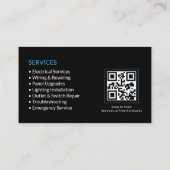 Carte De Visite Code QR des services d'électricien noir (Dos)