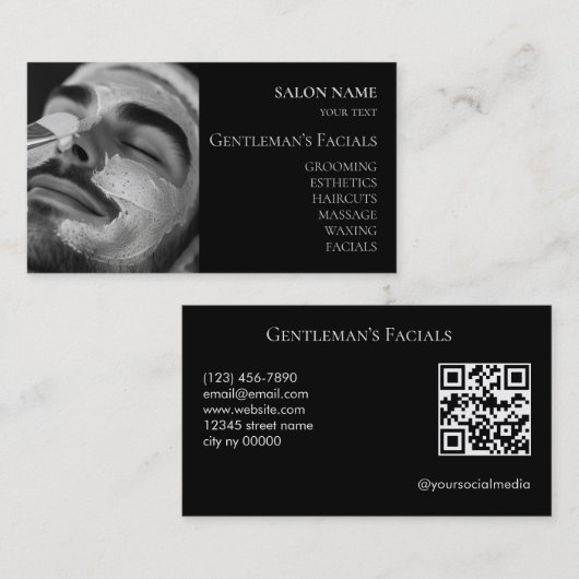Carte De Visite Code QR des soins faciaux pour hommes de soins de  (Devant / Derrière)