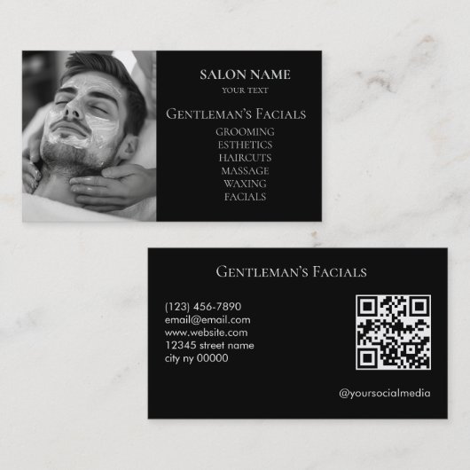 Carte De Visite Code QR des soins faciaux pour hommes de soins de (Devant / Derrière)
