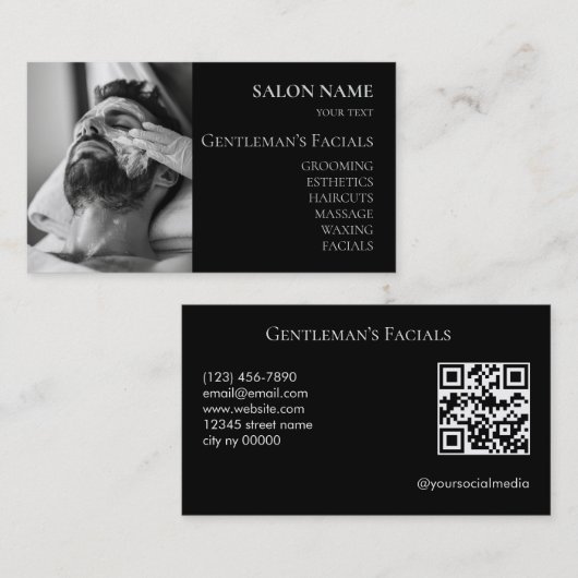 Carte De Visite Code QR des soins faciaux pour hommes de soins de  (Devant / Derrière)