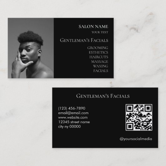 Carte De Visite Code QR des soins faciaux pour hommes de soins de  (Devant / Derrière)