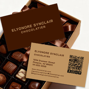 Carte De Visite Code QR d'icône sociale de Chocolatier Brun Élégan