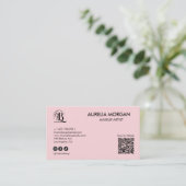 Carte De Visite Code QR d'icône sociale de script Rose Blush 3 Pho (Debout devant)