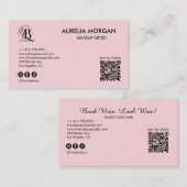 Carte De Visite Code QR d'icône sociale de script Rose Blush 3 Pho (Devant / Derrière)