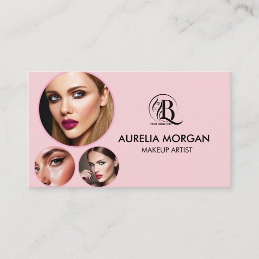 Carte De Visite Code QR d'icône sociale de script Rose Blush 3 Pho (Devant)