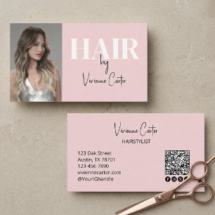 Carte De Visite Code QR d'icône sociale de script rose Blush Coiff