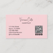 Carte De Visite Code QR d'icône sociale de script rose Blush Coiff (Dos)