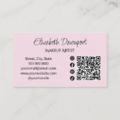 Carte De Visite Code QR d'icône sociale de script rose Blush Maqui (Dos)
