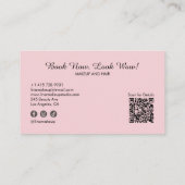 Carte De Visite Code QR d'icône sociale de script Rose Blush Photo (Dos)