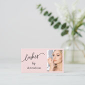 Carte De Visite Code QR d'icône sociale de script rose Blush Photo (Debout devant)