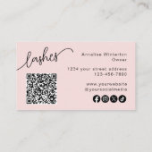 Carte De Visite Code QR d'icône sociale de script rose Blush Photo (Dos)