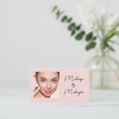 Carte De Visite Code QR d'icône sociale de script rose Blush Photo (Debout devant)