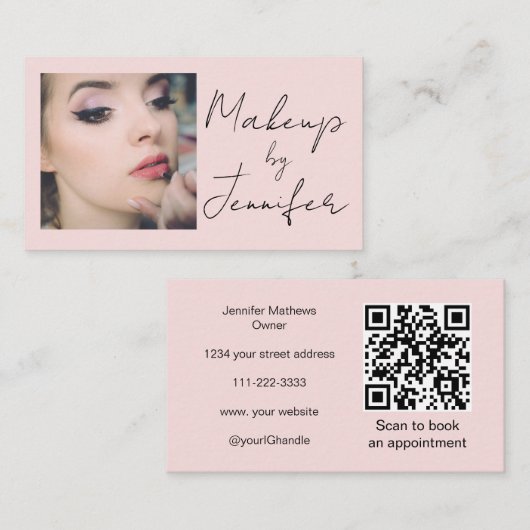 Carte De Visite Code QR d'icône sociale de script rose Blush Photo (Devant / Derrière)