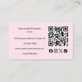 Carte De Visite Code QR d'icône sociale de script rose Blush Photo (Dos)