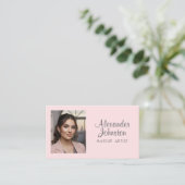 Carte De Visite Code QR d'icône sociale de script Rose Blush Photo (Debout devant)