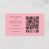 Carte De Visite Code QR d'icône sociale de script rose Blush Photo (Dos)