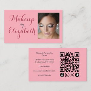 Carte De Visite Code QR d'icône sociale de script rose Blush Photo