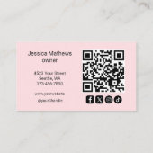 Carte De Visite Code QR d'icône sociale de script rose Blush Photo (Dos)