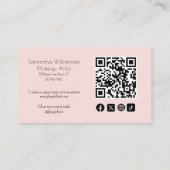 Carte De Visite Code QR d'icône sociale de script rose blush Photo (Dos)