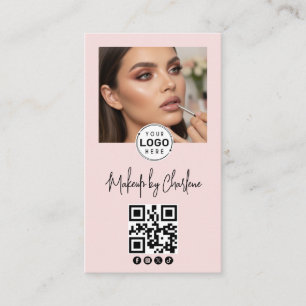 Carte De Visite Code QR d'icône sociale de script rose Blush Photo
