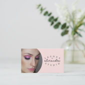 Carte De Visite Code QR d'icône sociale de script rose Blush Photo (Debout devant)