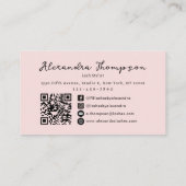 Carte De Visite Code QR d'icône sociale de script rose Blush Photo (Dos)