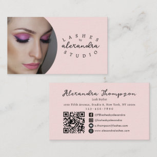 Carte De Visite Code QR d'icône sociale de script rose Blush Photo