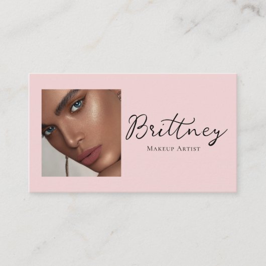 Carte De Visite Code QR d'icône sociale de script rose blush Photo (Devant)