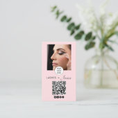Carte De Visite Code QR d'icône sociale de script rose Blush Photo (Debout devant)