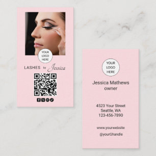 Carte De Visite Code QR d'icône sociale de script rose Blush Photo