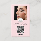 Carte De Visite Code QR d'icône sociale de script rose Blush Photo (Devant)