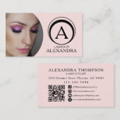 Carte De Visite Code QR d'icône sociale de script rose Blush Photo (Devant / Derrière)