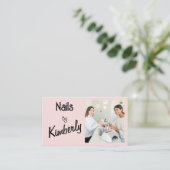 Carte De Visite Code QR d'icône sociale de script rose Blush Photo (Debout devant)
