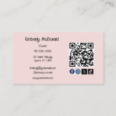 Carte De Visite Code QR d'icône sociale de script rose Blush Photo (Dos)