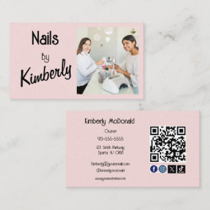 Carte De Visite Code QR d'icône sociale de script rose Blush Photo