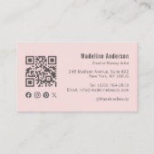 Carte De Visite Code QR d'icône sociale de script rose Blush Photo (Dos)