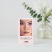 Carte De Visite Code QR d'icône sociale de script rose blush Photo (Debout devant)