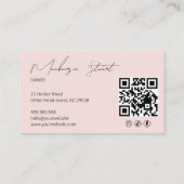Carte De Visite Code QR d'icône sociale de script rose Blush Photo (Dos)