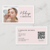 Carte De Visite Code QR d'icône sociale de script rose Blush Photo (Devant / Derrière)
