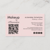 Carte De Visite Code QR d'icône sociale de script rose Blush Photo (Dos)