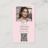 Carte De Visite Code QR d'icône sociale de script Rose Blush Photo (Devant)