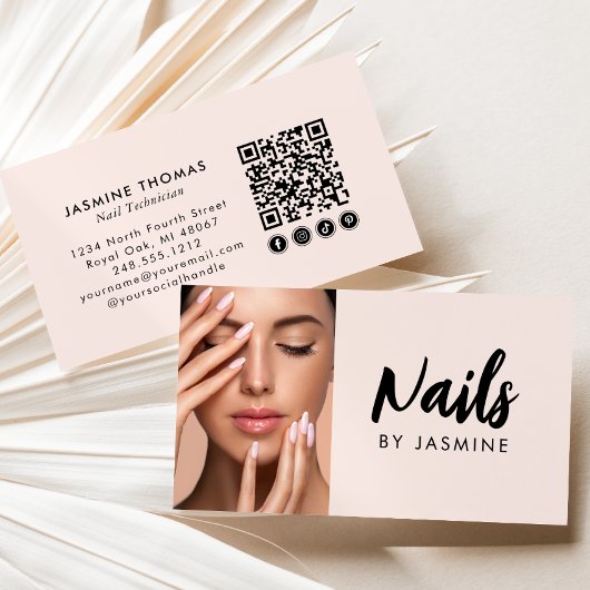 Carte De Visite Code QR d'icône sociale de script rose Blush Photo