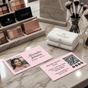 Carte De Visite Code QR d'icône sociale de script rose blush Photo