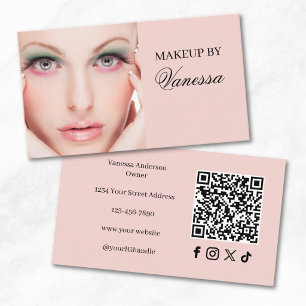 Carte De Visite Code QR d'icône sociale de script rose Blush Photo